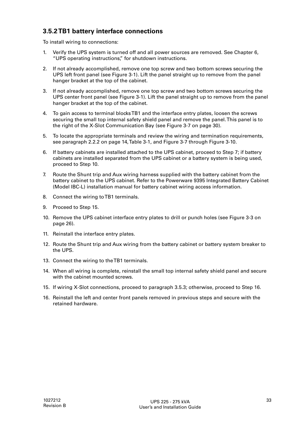 2 tb1 battery interface connections | Thomas & Betts 9395 User Manual | Page 33 / 74