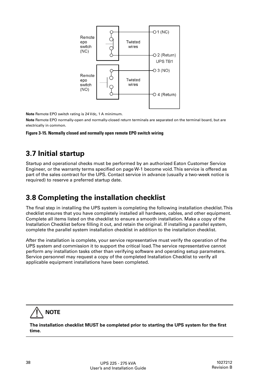 7 initial startup, 8 completing the installation checklist | Thomas & Betts 9395 User Manual | Page 38 / 74