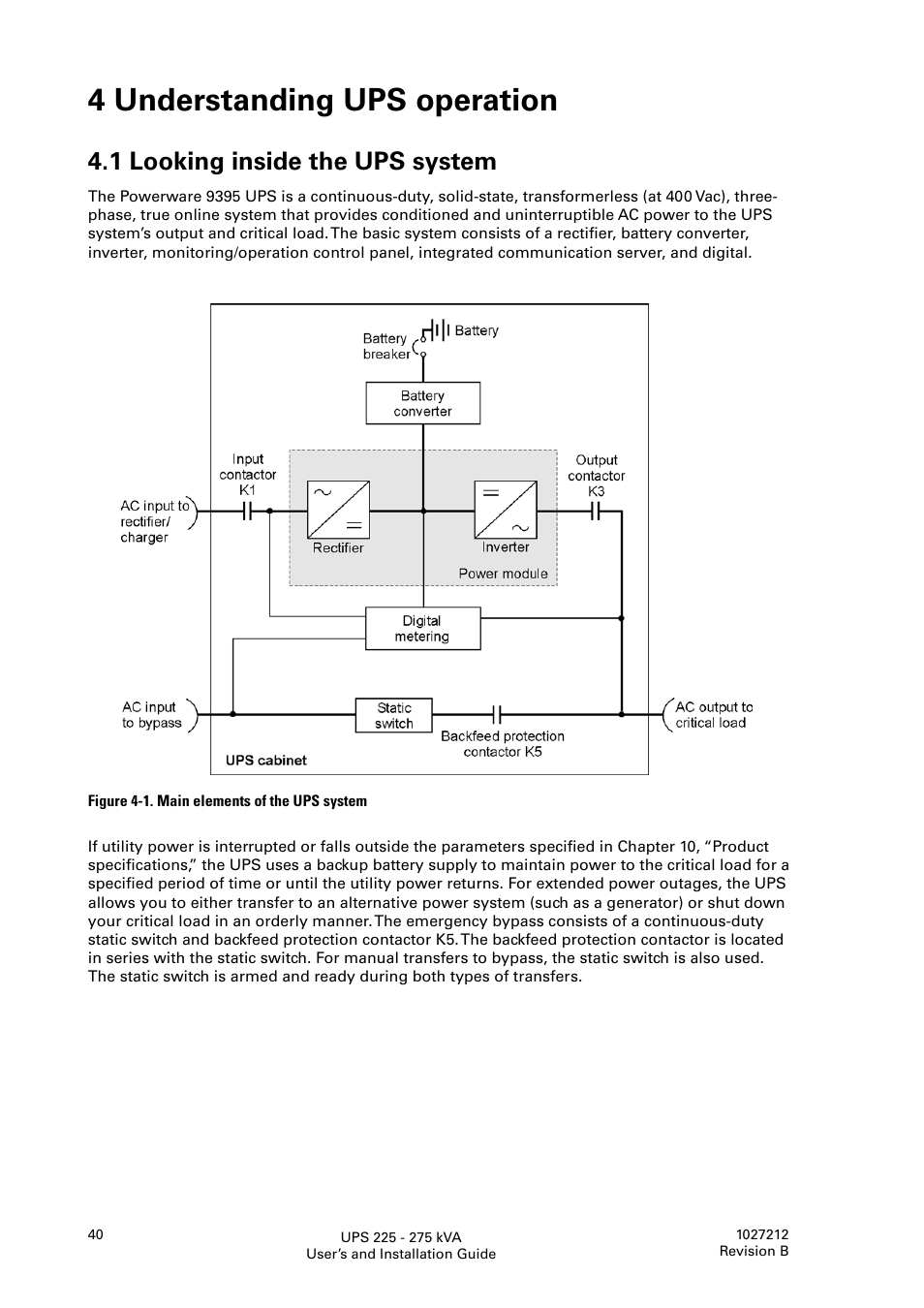 4 understanding ups operation, 1 looking inside the ups system | Thomas & Betts 9395 User Manual | Page 40 / 74