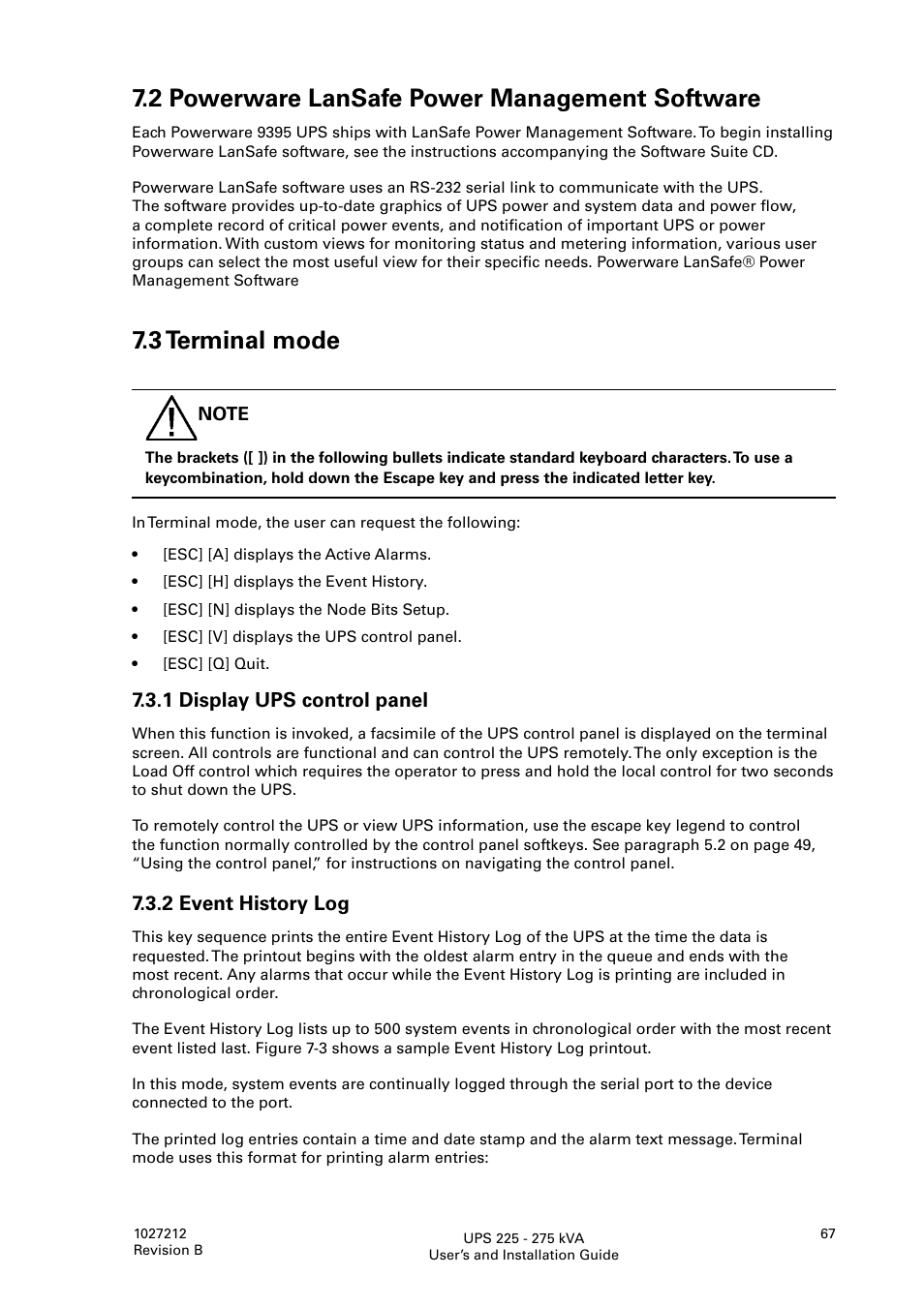 2 powerware lansafe power management software, 3 terminal mode | Thomas & Betts 9395 User Manual | Page 67 / 74