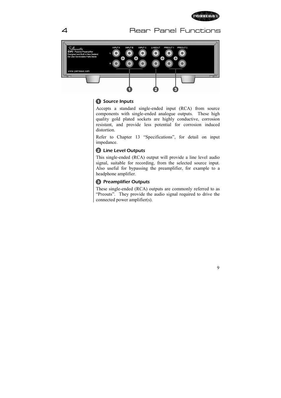 4rear panel functions | Perreaux Passive Preamplifier Silhouette SXP2 User Manual | Page 10 / 23
