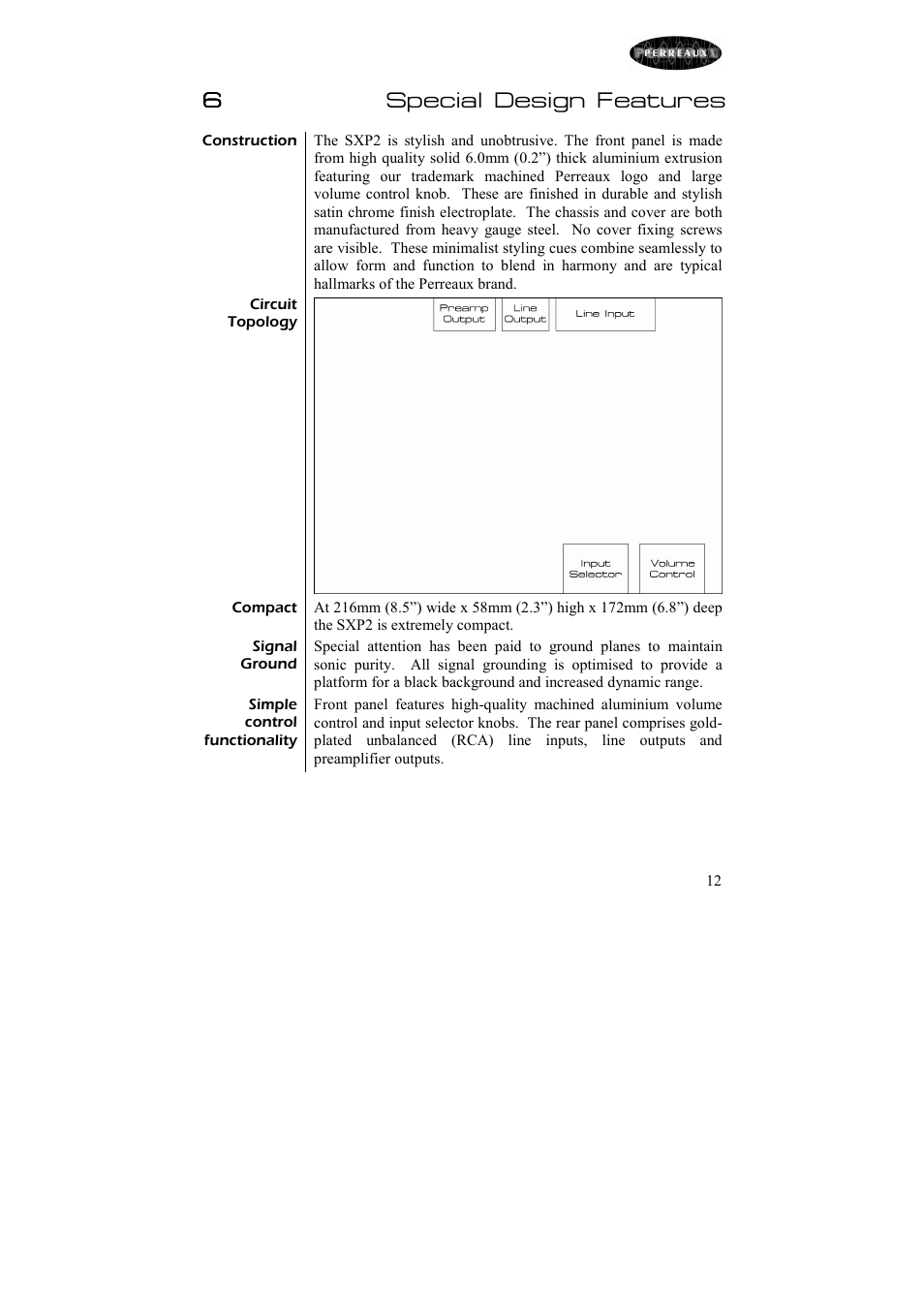 6special design features | Perreaux Passive Preamplifier Silhouette SXP2 User Manual | Page 13 / 23