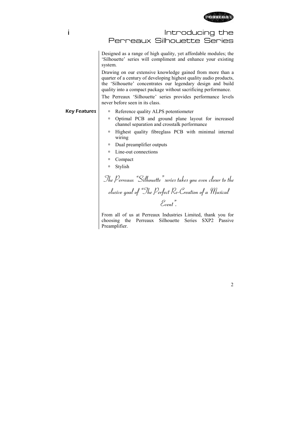 Perreaux Passive Preamplifier Silhouette SXP2 User Manual | Page 3 / 23