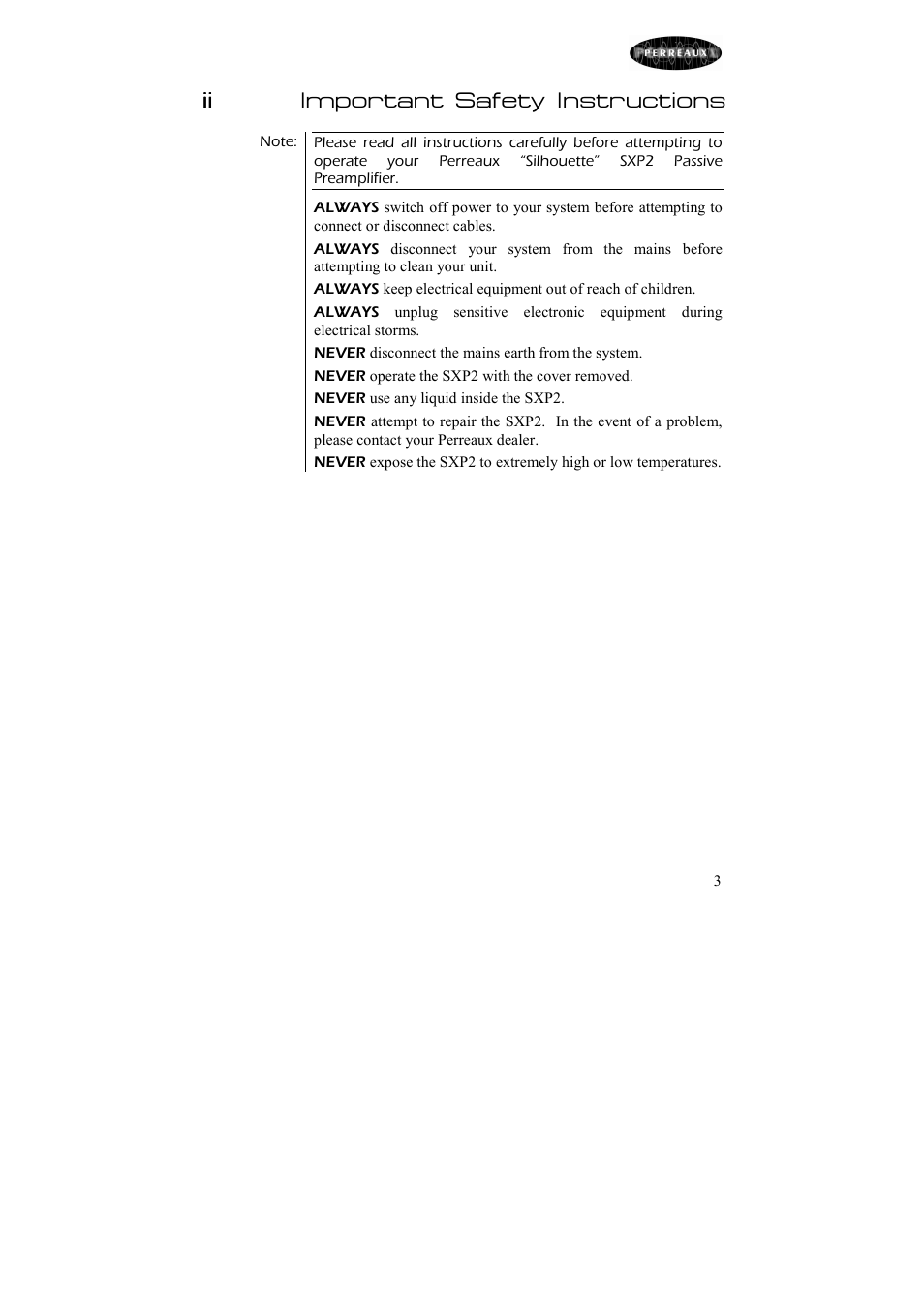 Perreaux Passive Preamplifier Silhouette SXP2 User Manual | Page 4 / 23