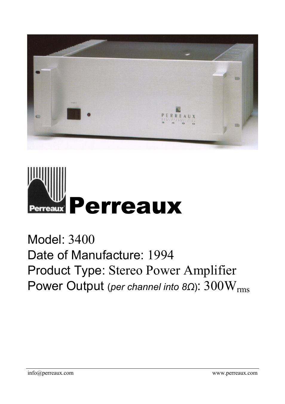 Perreaux 3400 User Manual | 2 pages