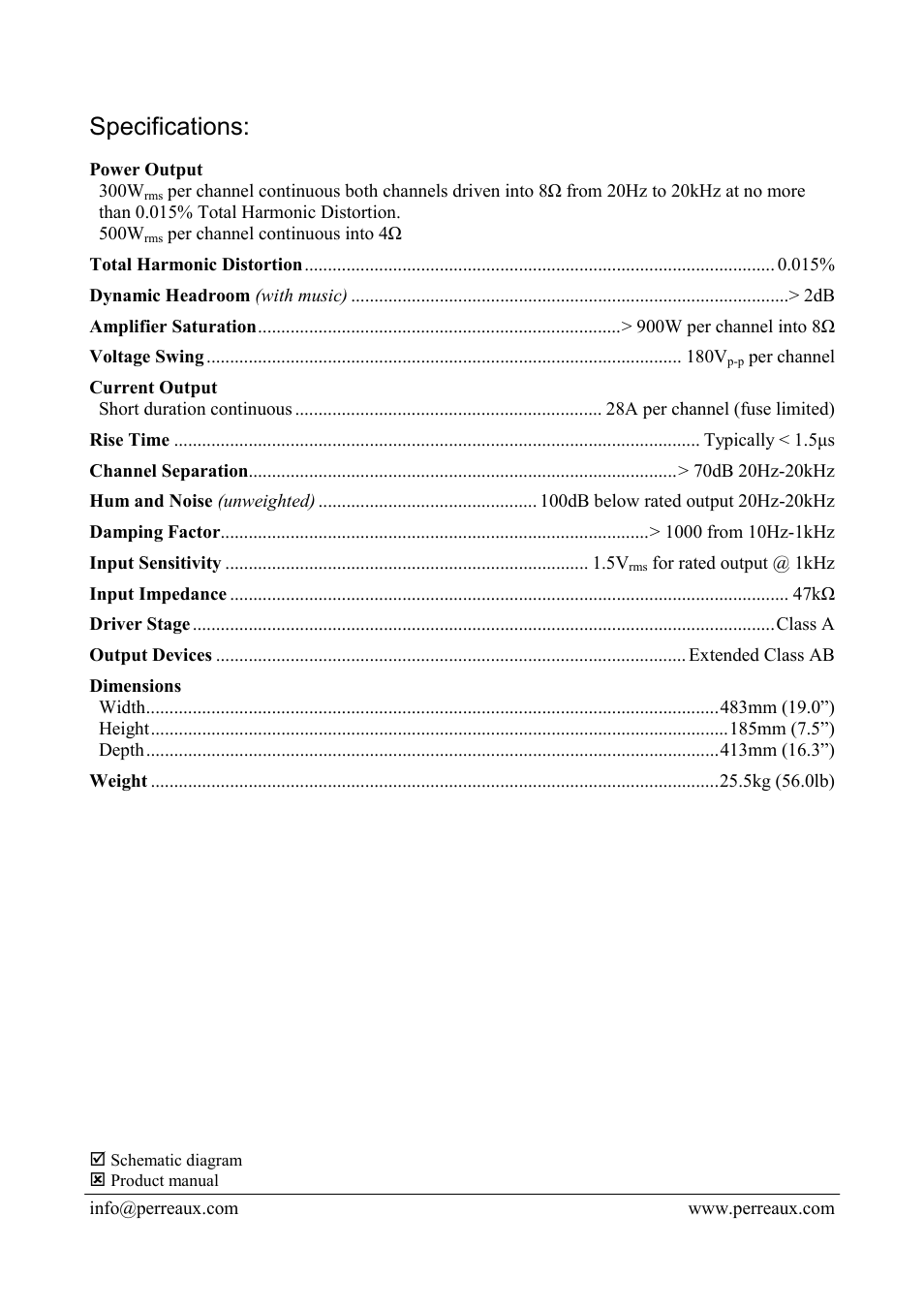 Specifications | Perreaux 3400 User Manual | Page 2 / 2