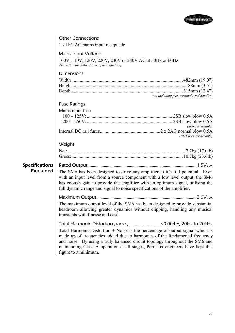 Perreaux SM6/P User Manual | Page 31 / 35
