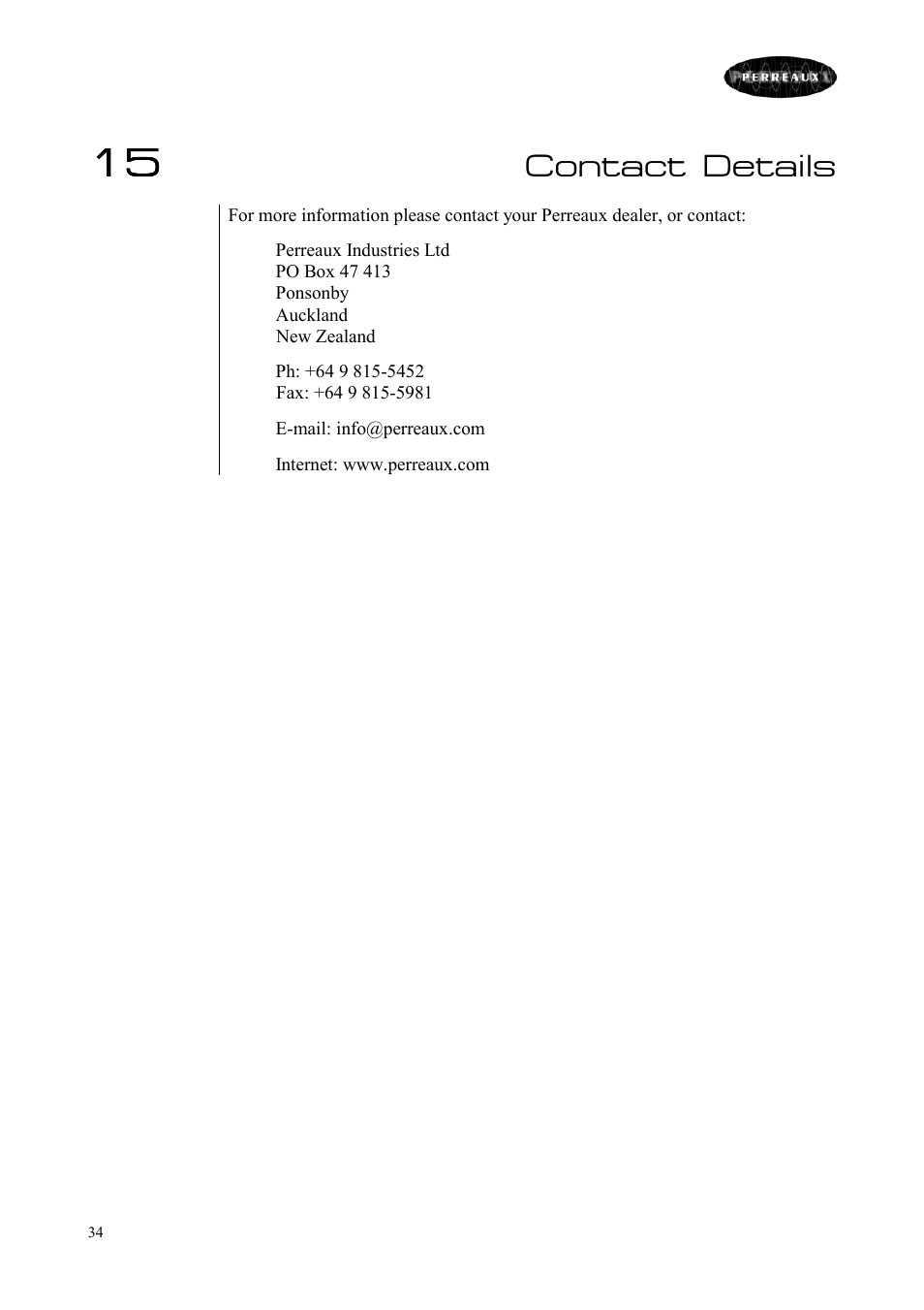 Contact details | Perreaux SM6/P User Manual | Page 34 / 35