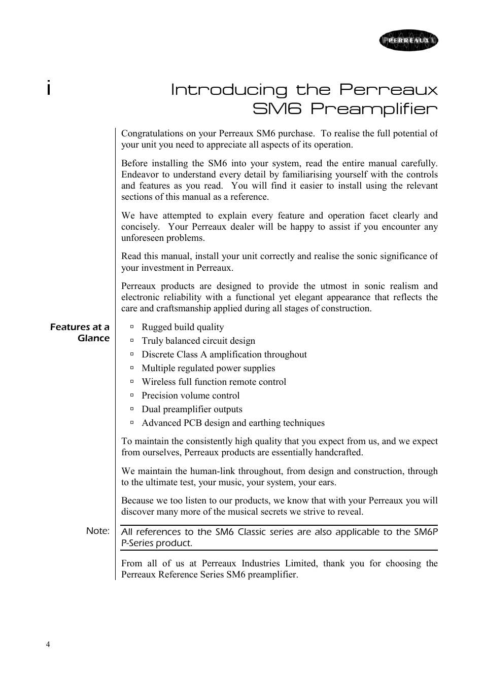 Introducing the perreaux sm6 preamplifier | Perreaux SM6/P User Manual | Page 4 / 35