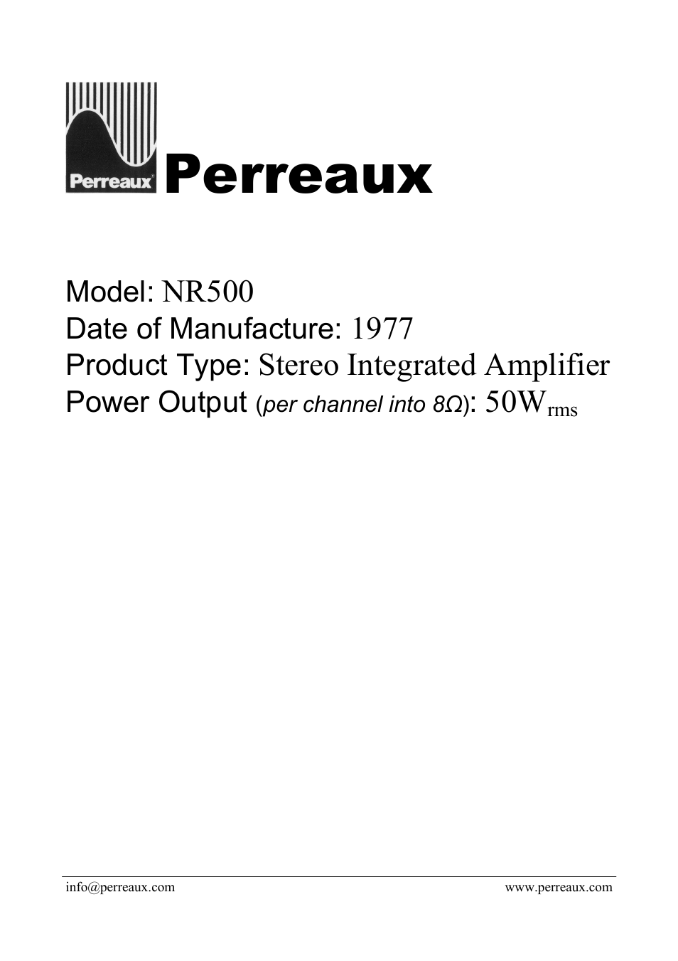 Perreaux NR500 User Manual | 2 pages