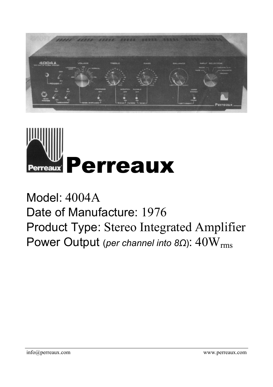 Perreaux 4004A User Manual | 2 pages