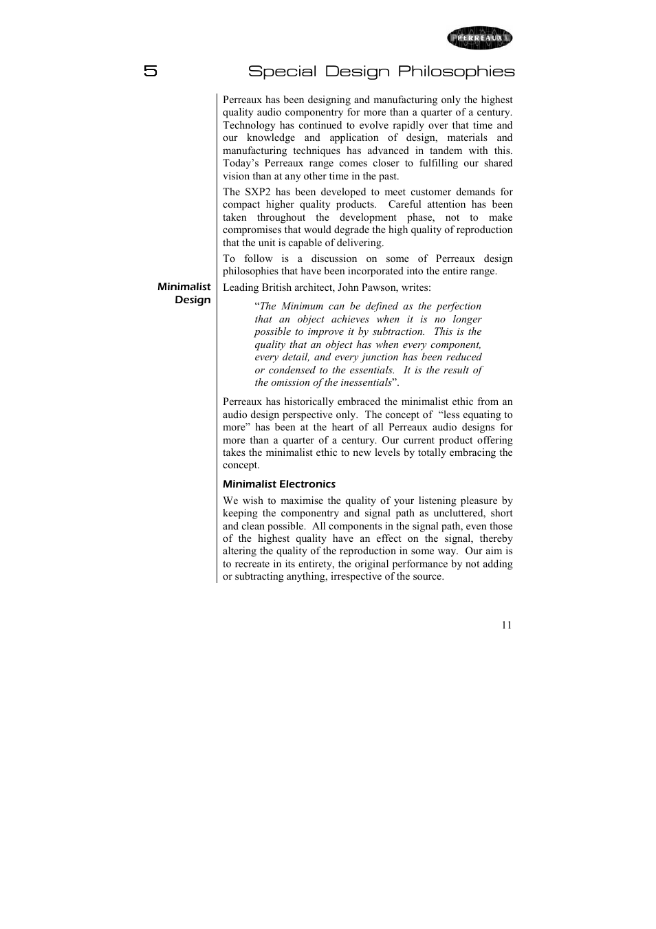 5special design philosophies | Perreaux SXP2 User Manual | Page 12 / 24