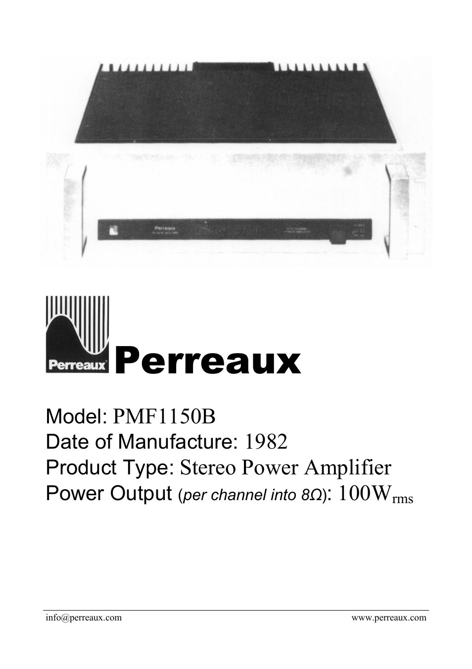 Perreaux PMF1150B User Manual | 2 pages