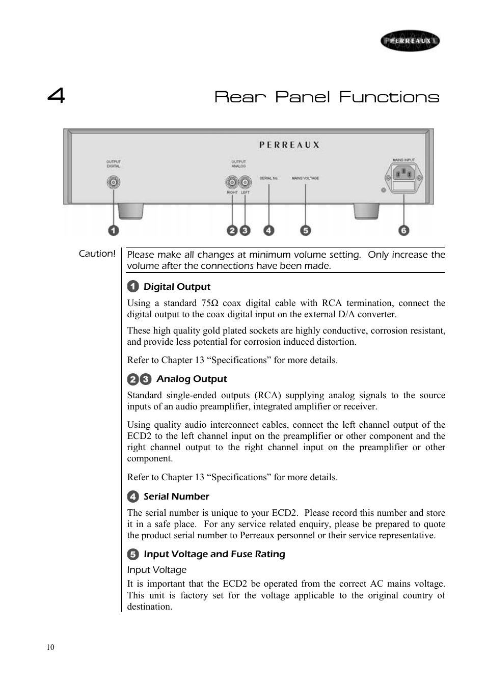 Rear panel functions | Perreaux ECD2 User Manual | Page 11 / 32