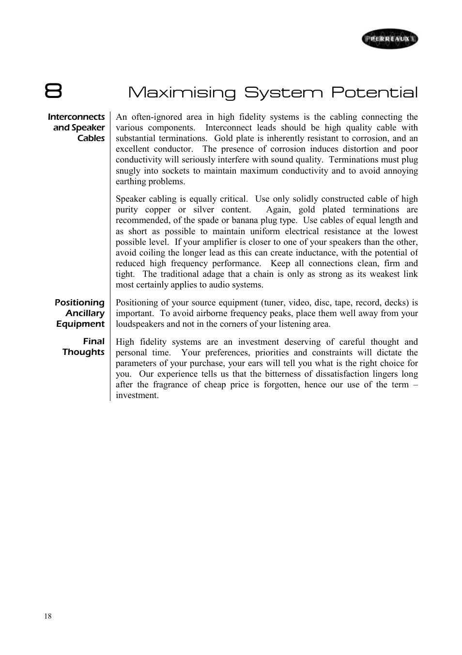 Maximising system potential | Perreaux ECD2 User Manual | Page 19 / 32