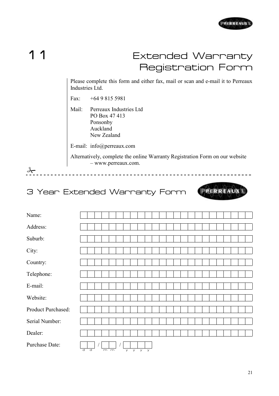 Extended warranty registration form, 3 year extended warranty form | Perreaux ECD2 User Manual | Page 22 / 32