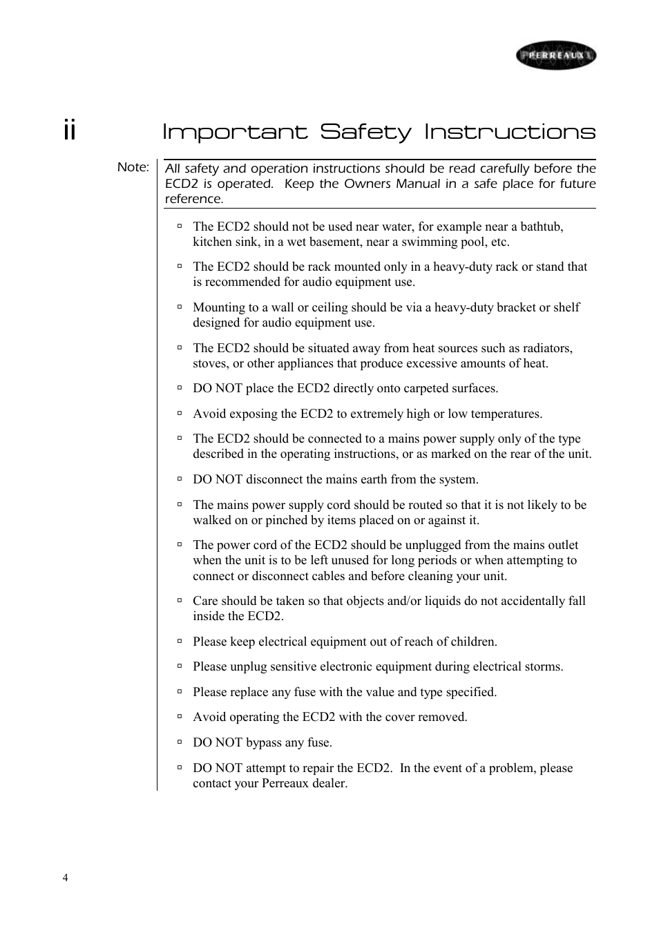 Important safety instructions | Perreaux ECD2 User Manual | Page 5 / 32