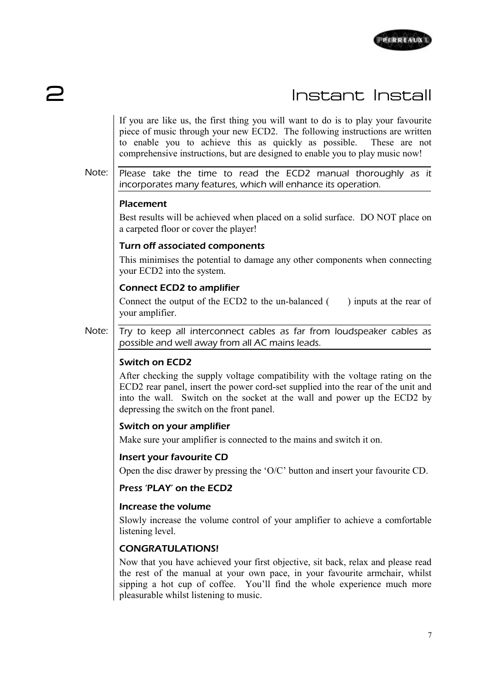 Instant install | Perreaux ECD2 User Manual | Page 8 / 32
