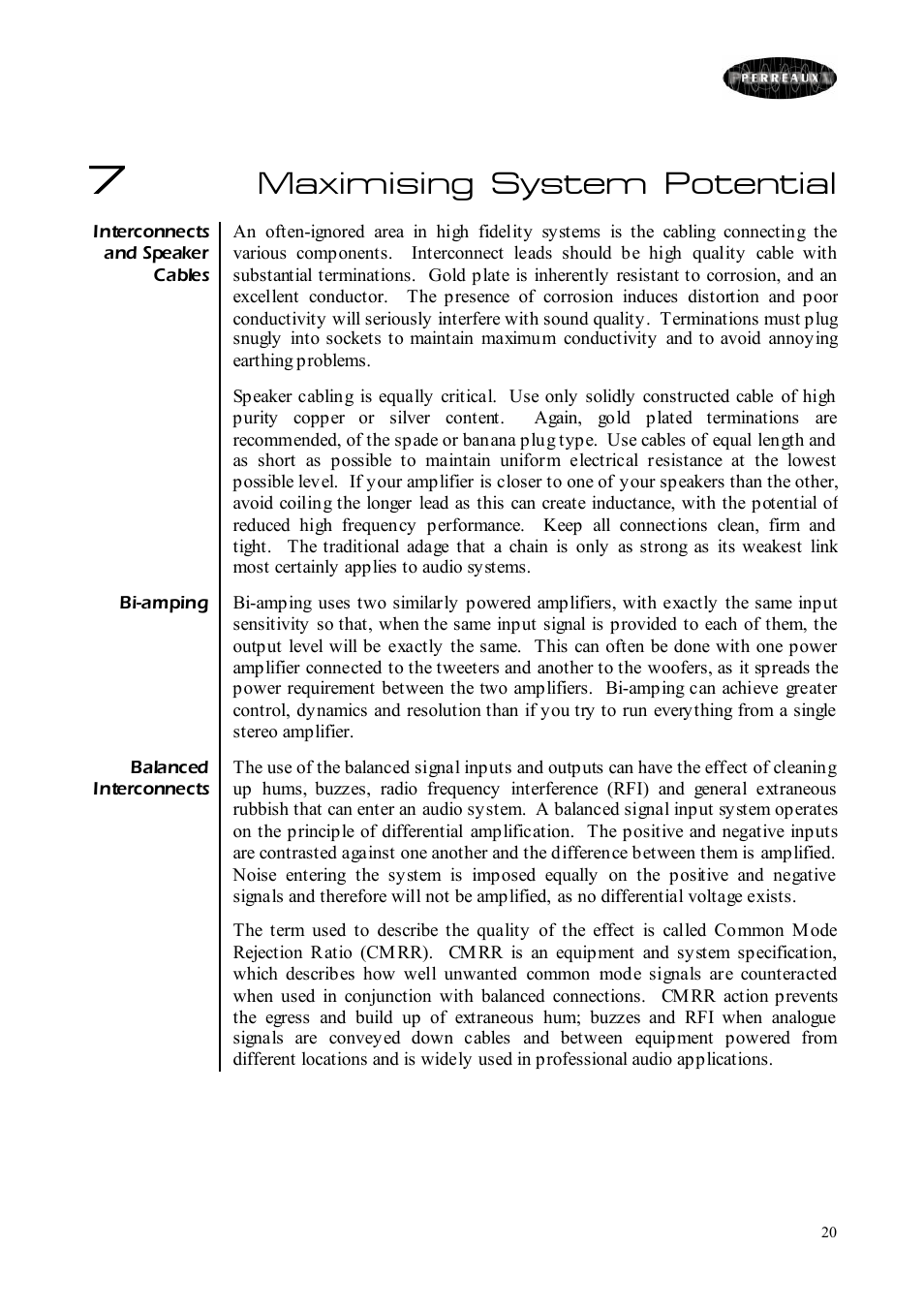Maximising system potential | Perreaux Prisma 350 User Manual | Page 20 / 38