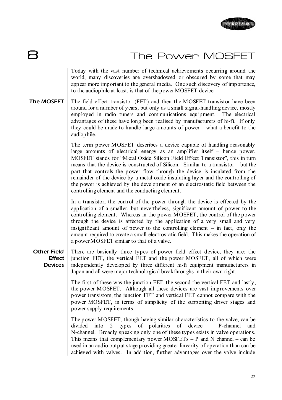The power mosfet | Perreaux Prisma 350 User Manual | Page 22 / 38