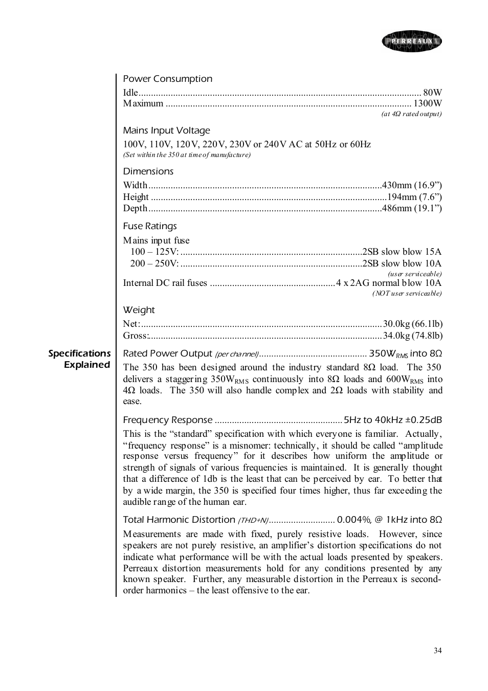 Perreaux Prisma 350 User Manual | Page 34 / 38