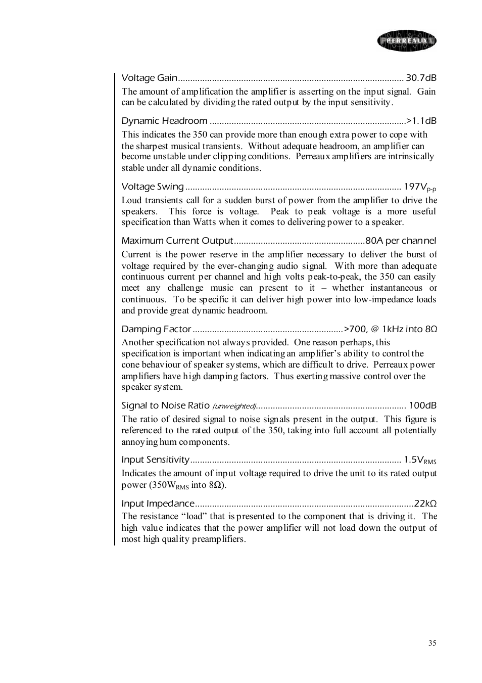 Perreaux Prisma 350 User Manual | Page 35 / 38