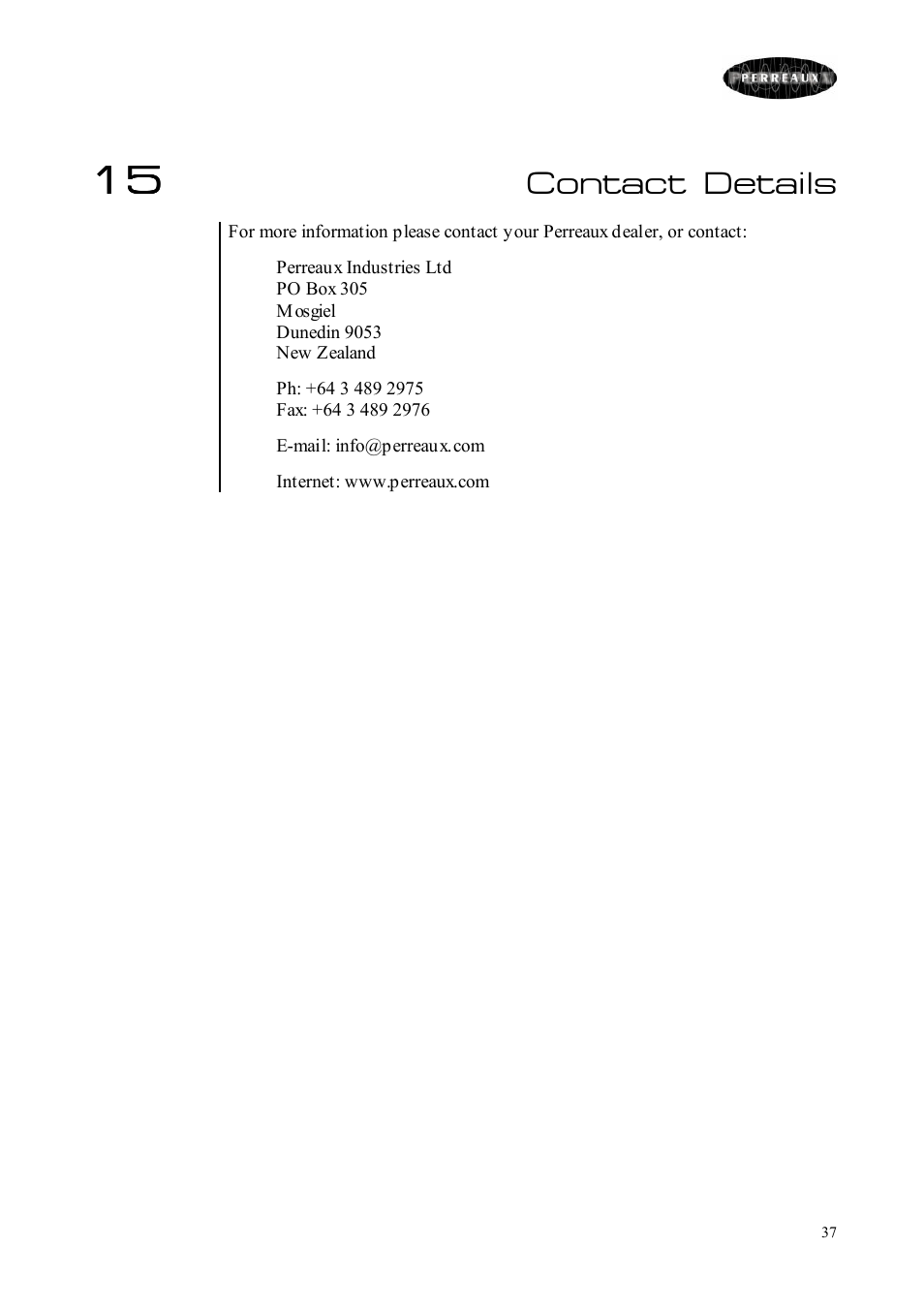 Contact details | Perreaux Prisma 350 User Manual | Page 37 / 38