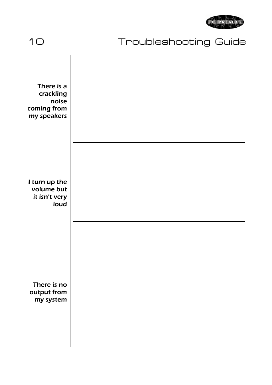 10 troubleshooting guide | Perreaux SILHOUETTE SXV1 User Manual | Page 22 / 28