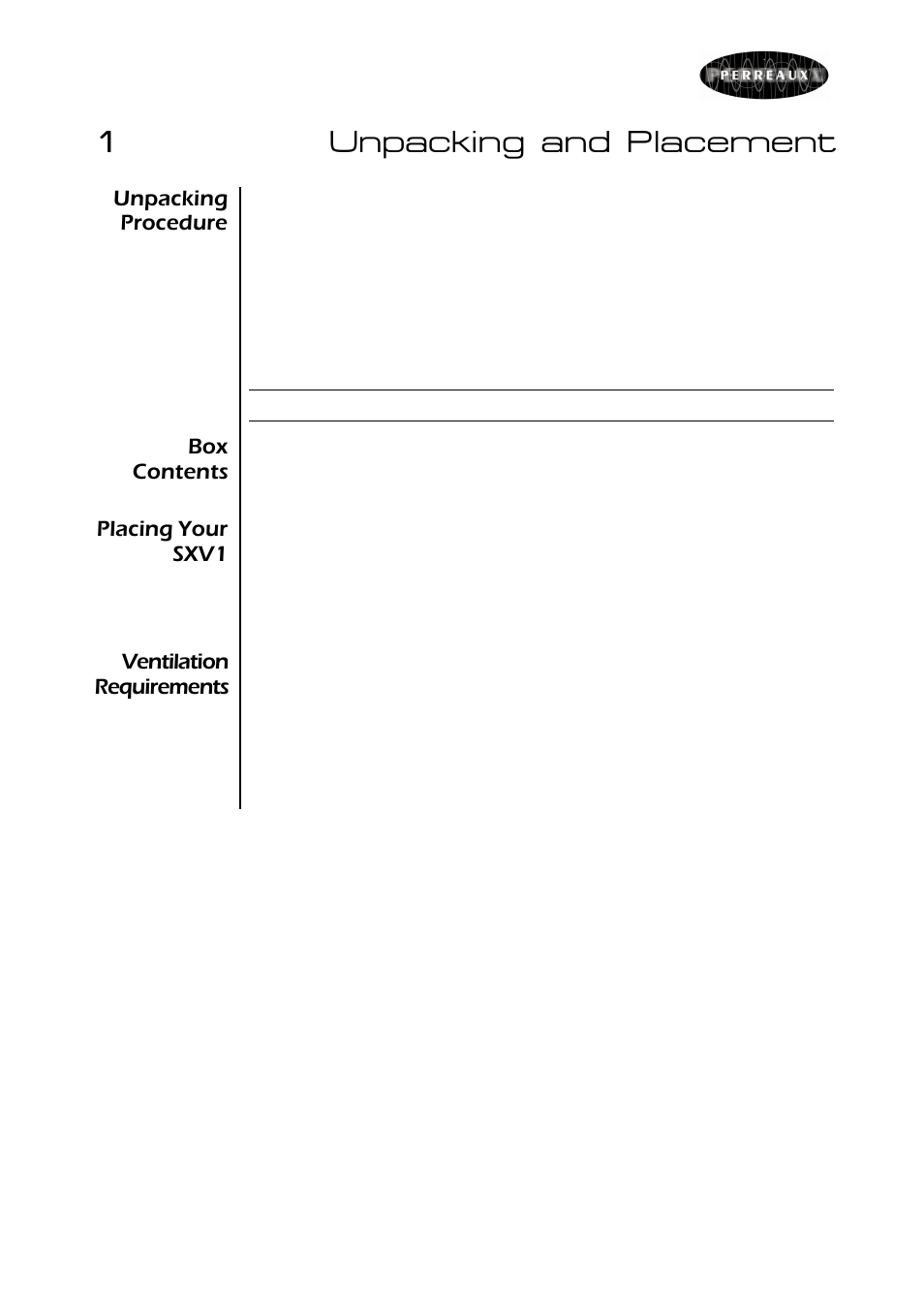 1unpacking and placement | Perreaux SILHOUETTE SXV1 User Manual | Page 6 / 28