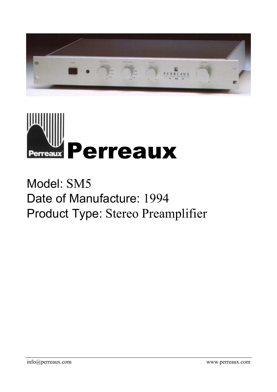 Perreaux SM5 User Manual | 2 pages