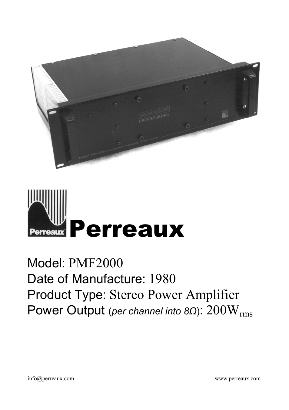 Perreaux PMF2000 User Manual | 2 pages