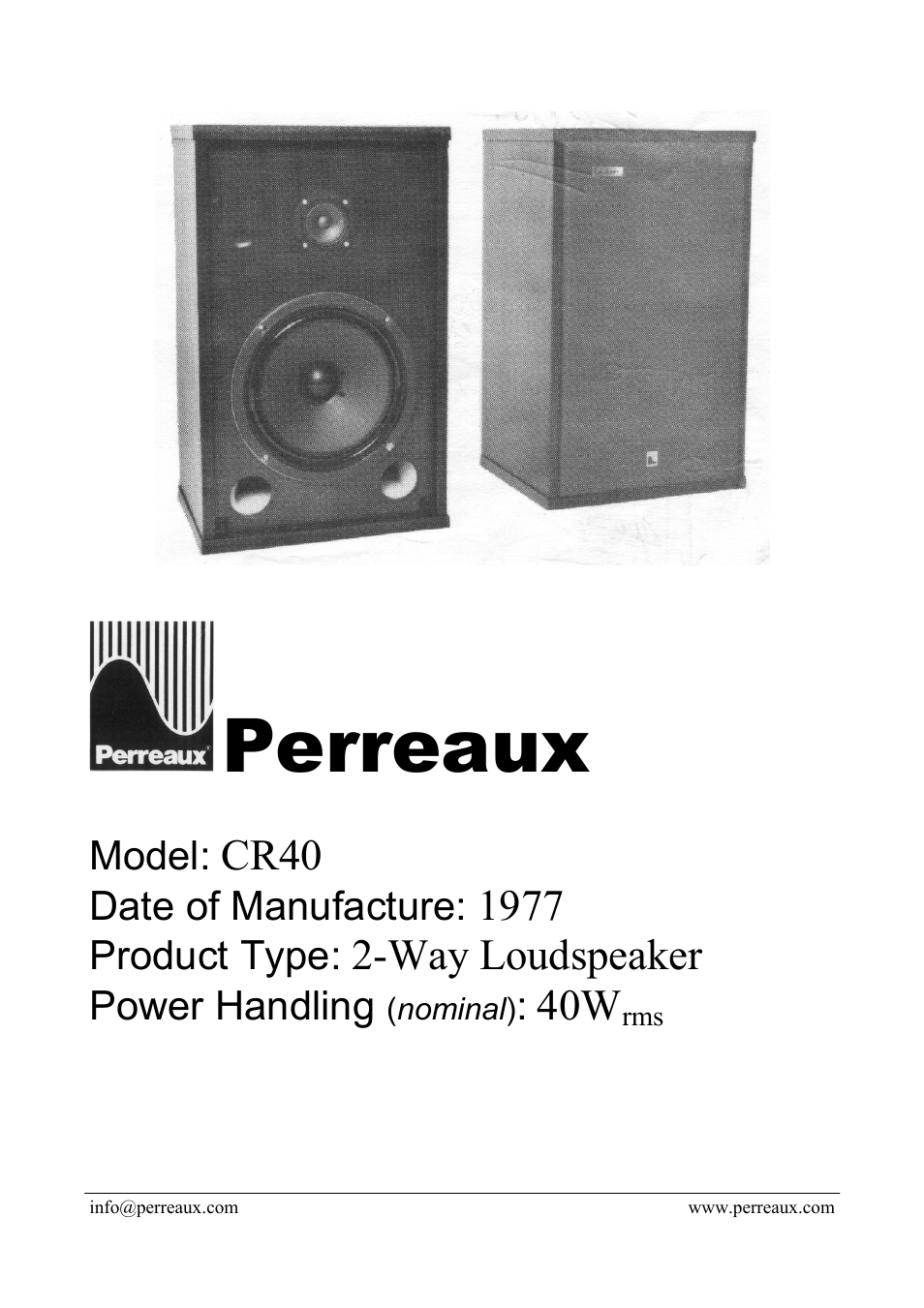 Perreaux CR40 User Manual | 2 pages