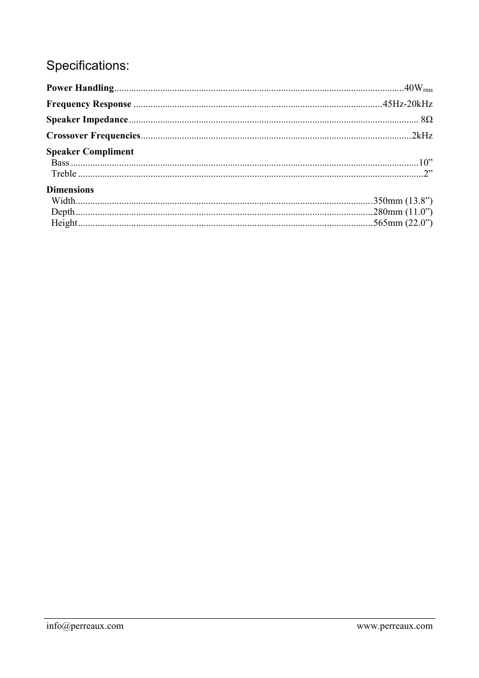 Specifications | Perreaux CR40 User Manual | Page 2 / 2