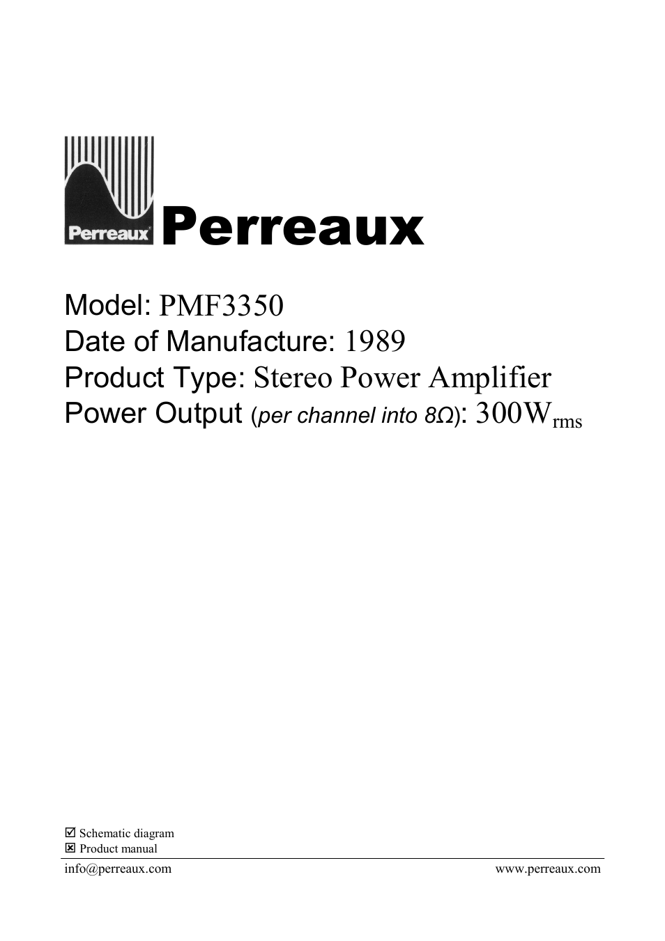 Perreaux PMF3350 User Manual | 1 page