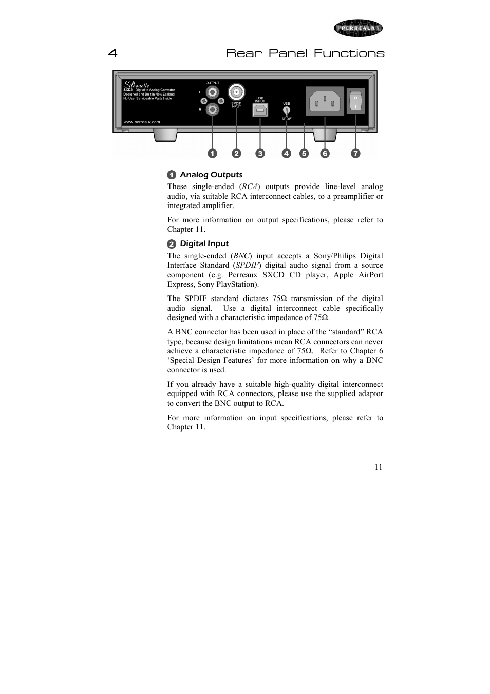 4rear panel functions | Perreaux SILHOUETTE SXD2 User Manual | Page 12 / 30