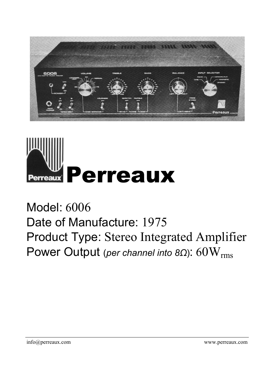 Perreaux 653-092 User Manual | 2 pages