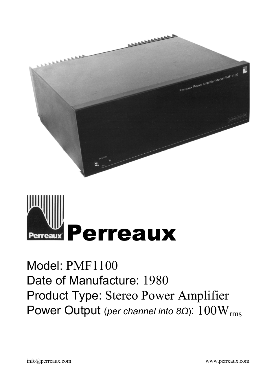 Perreaux PMF1100 User Manual | 2 pages