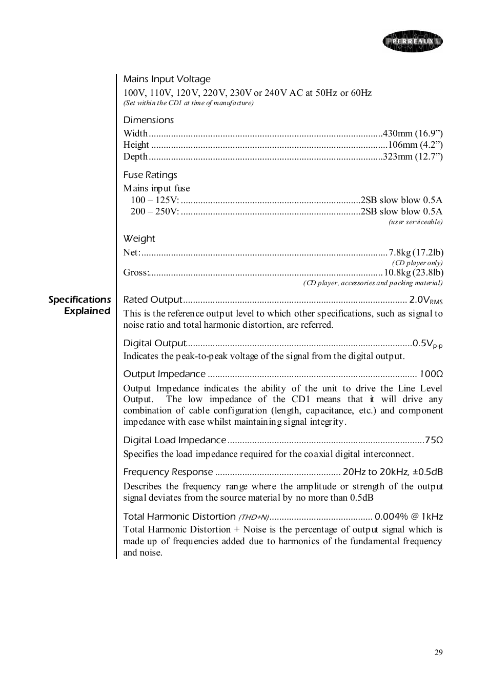 Perreaux CD Player User Manual | Page 29 / 33