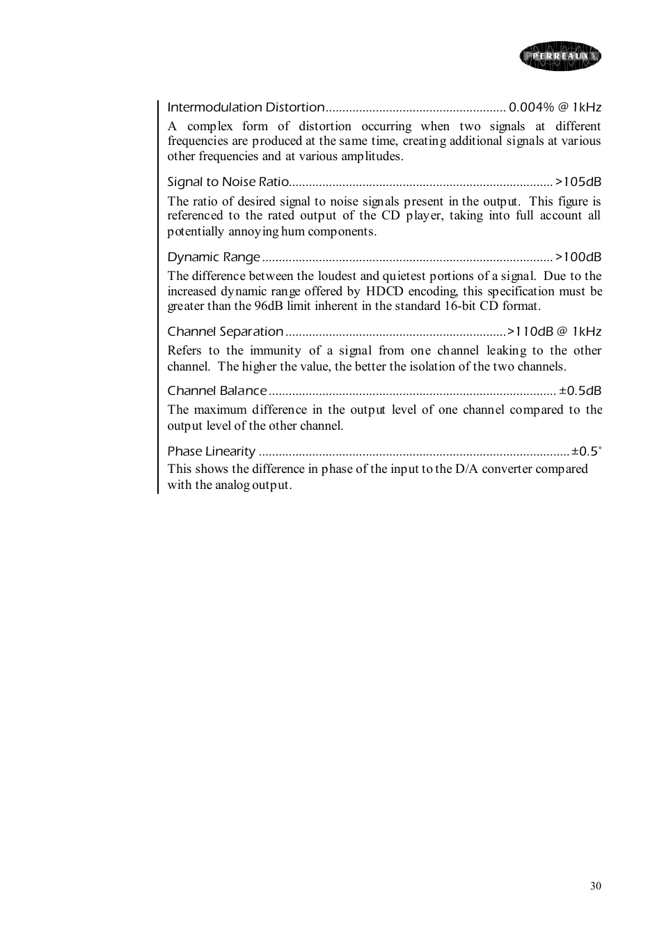 Perreaux CD Player User Manual | Page 30 / 33