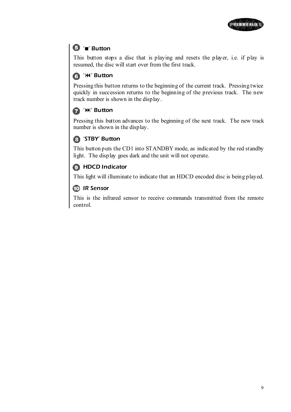 Perreaux CD Player User Manual | Page 9 / 33