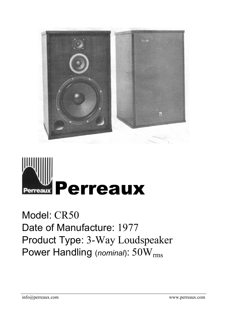 Perreaux CR50 User Manual | 2 pages