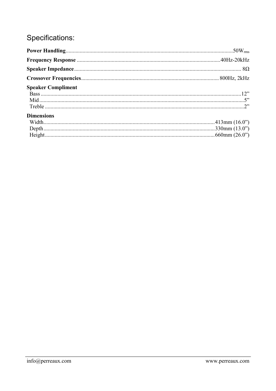 Specifications | Perreaux CR50 User Manual | Page 2 / 2