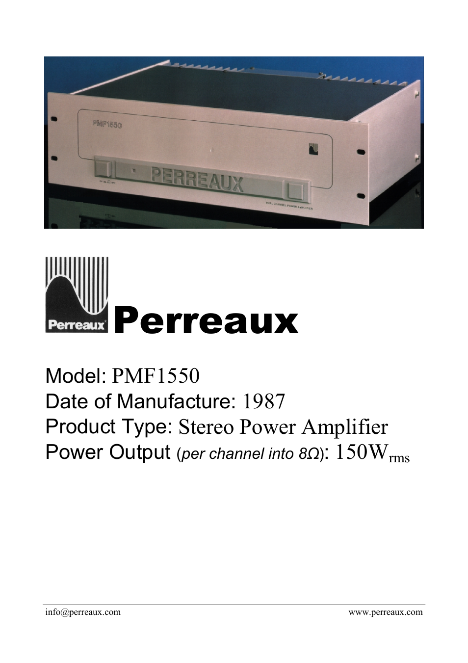 Perreaux PMF1550 User Manual | 2 pages