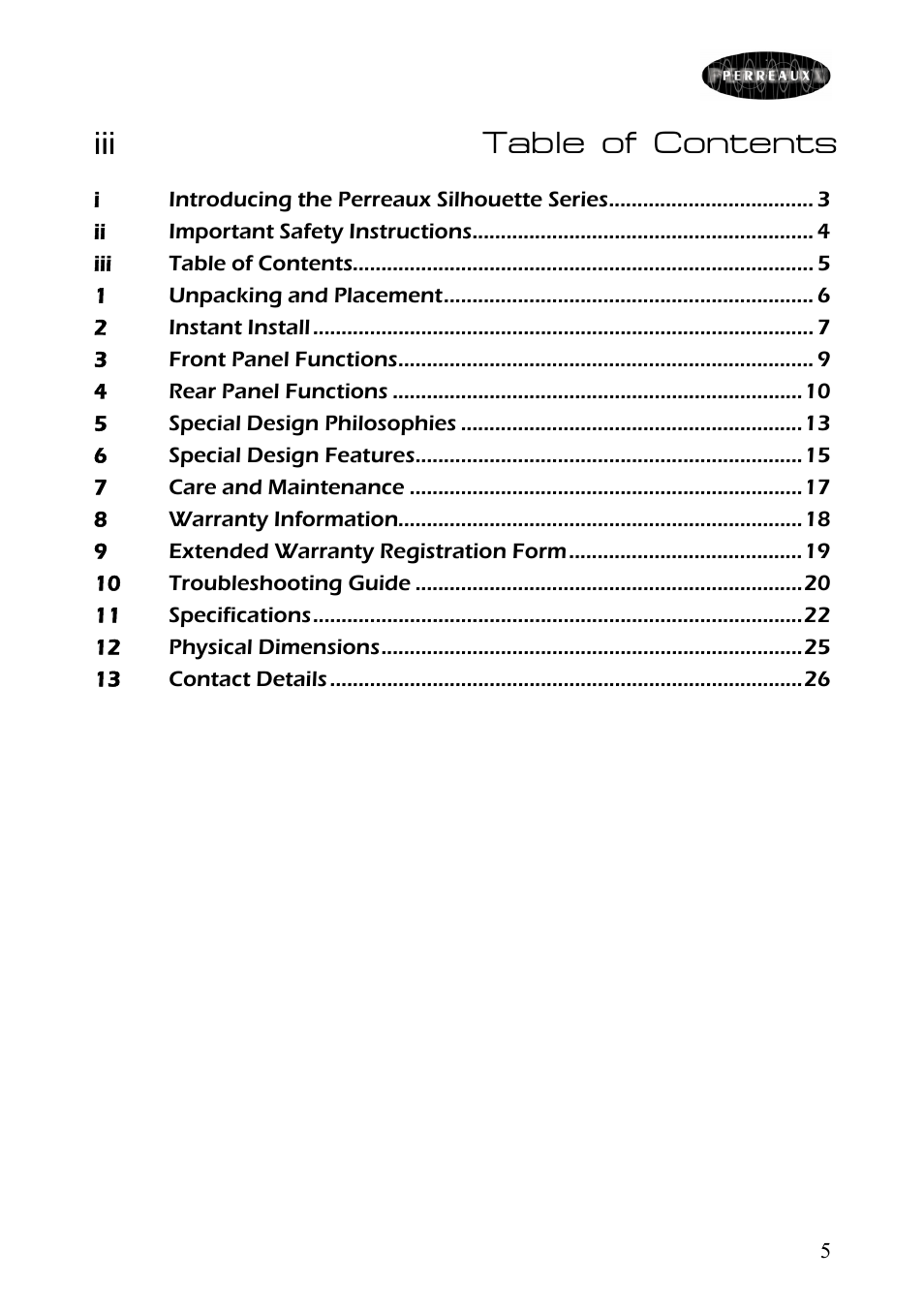 Iii table of contents | Perreaux SX60m User Manual | Page 6 / 28