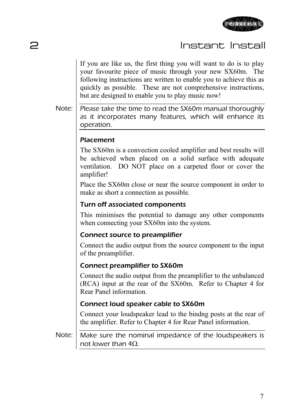 Instant install, 2 instant install | Perreaux SX60m User Manual | Page 8 / 28