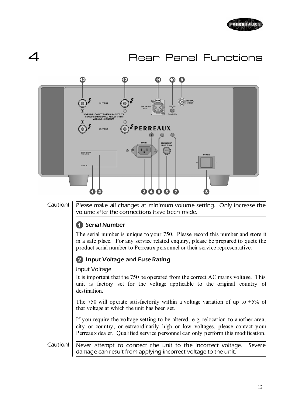 Rear panel functions | Perreaux 750 User Manual | Page 12 / 38