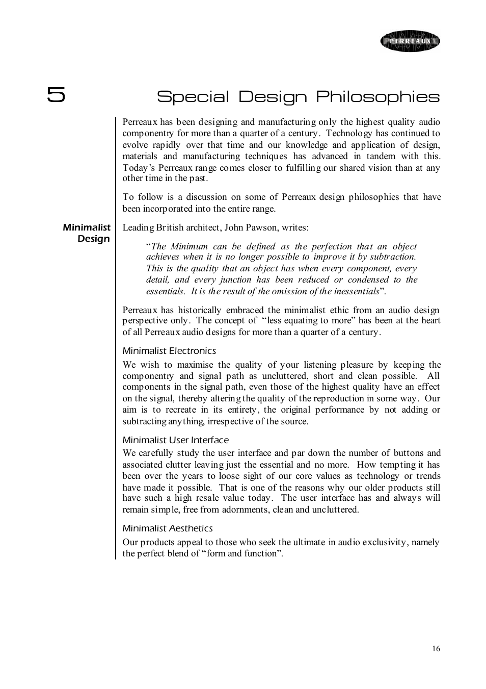 Special design philosophies | Perreaux 750 User Manual | Page 16 / 38