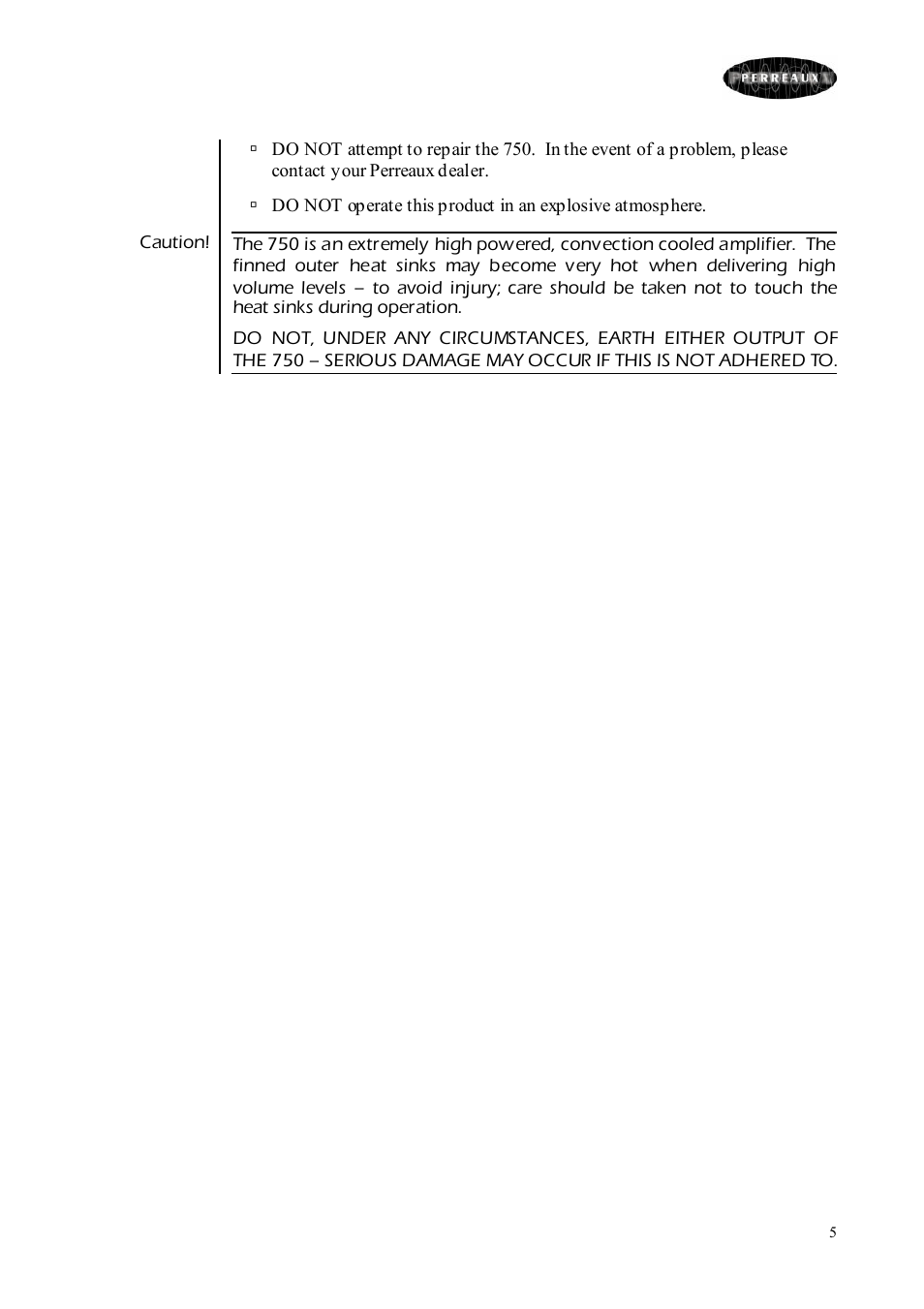 Perreaux 750 User Manual | Page 5 / 38