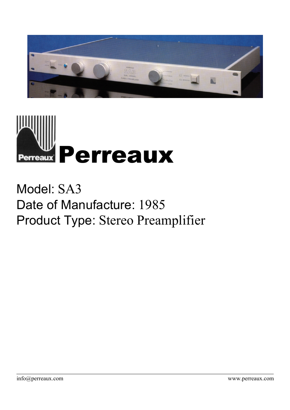 Perreaux SA3 User Manual | 2 pages