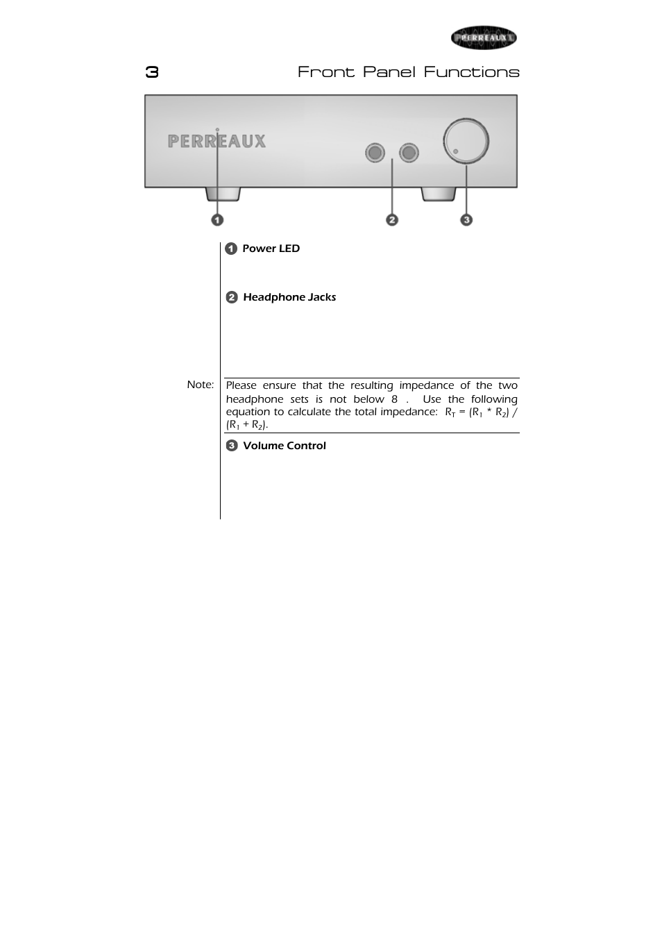 3front panel functions | Perreaux SXH2 User Manual | Page 10 / 27